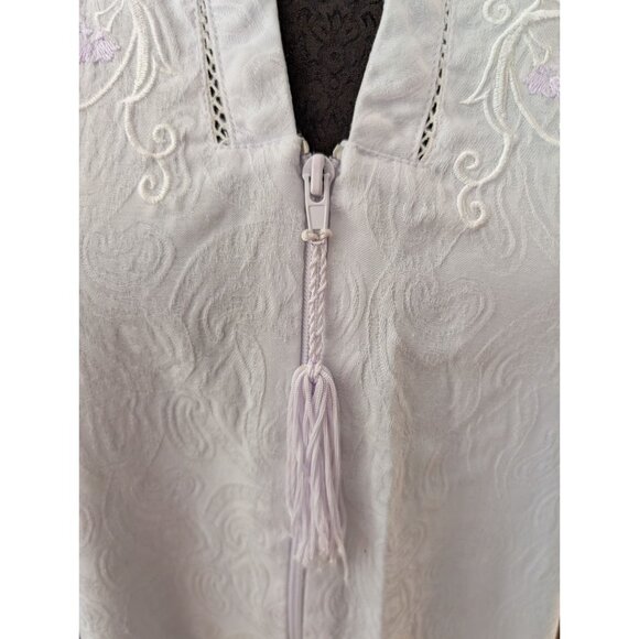 Vintage PurpleFloral Embroidered Zip-Up Nightgown Tassel Pull & Short Sleeves XL - Picture 2 of 9